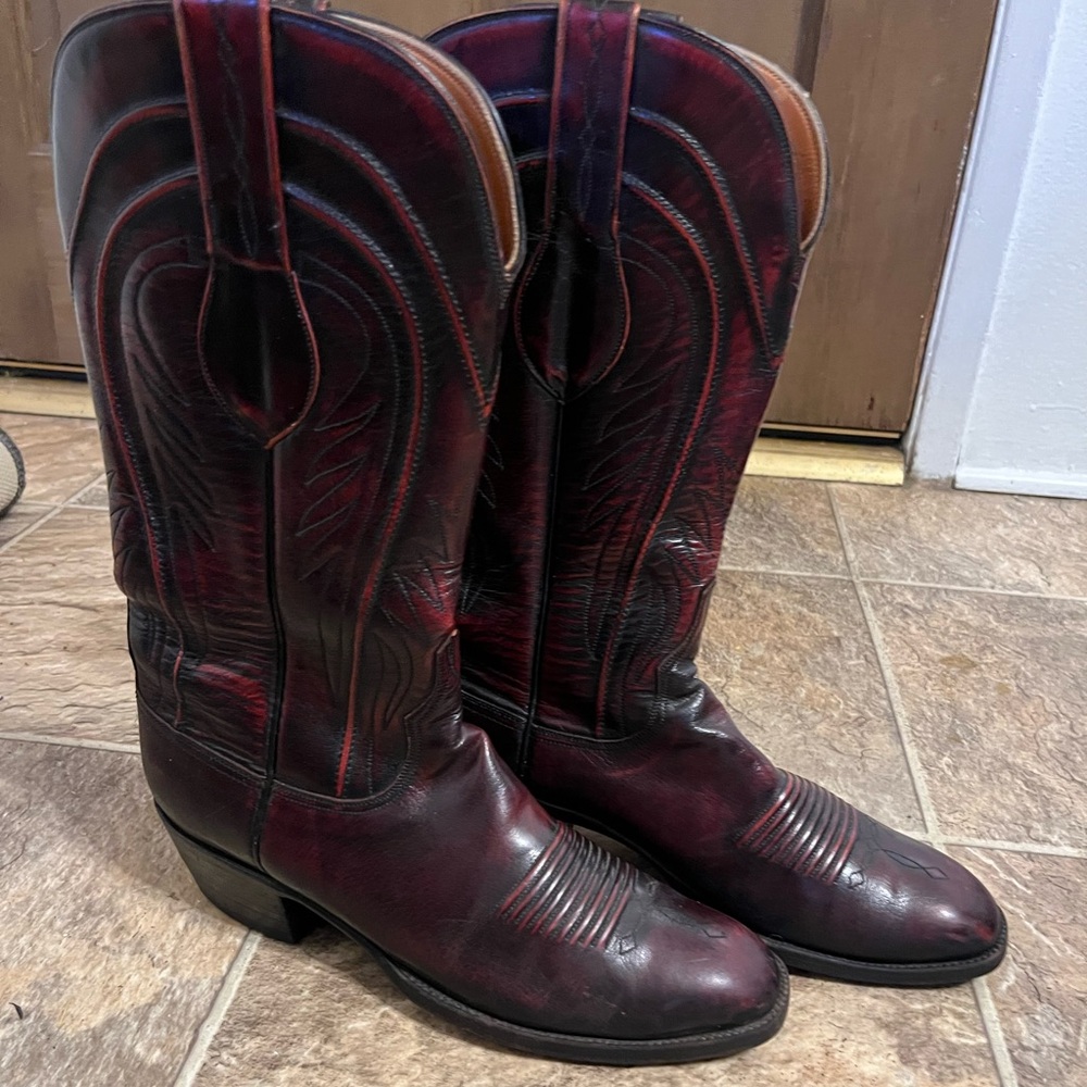 Vintage Lucchese Men's Classic's Handmade Black Cherry Goatskin Gavin Boots 7.5
